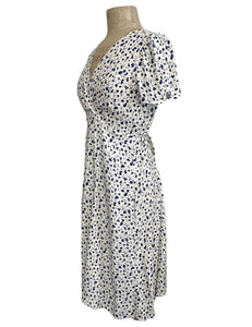 Cream & Navy Vintage Ceramic Floral Print Knee Length Rita Dress