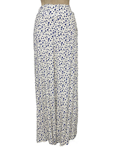Cream & Navy Blue Vintage Ceramic Floral 40s Style High Waist Palazzo Pants