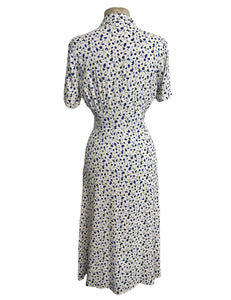 Navy & Cream Vintage Ceramic Floral Button Up Margie Dress