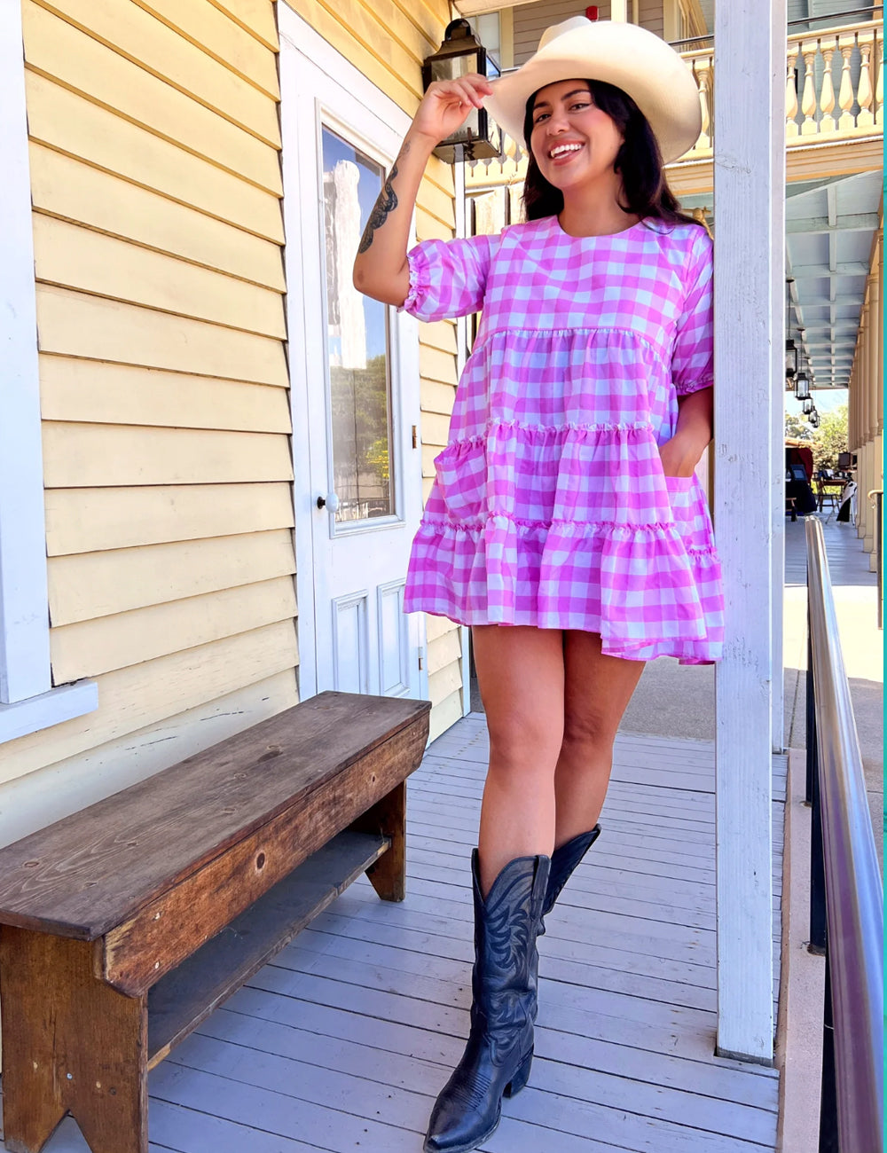 The Prairie Mini Dress (Pink Lilac Gingham) Loco Lindo The Prairie Mini Dress (Pink Lilac Gingham) Loco Lindo