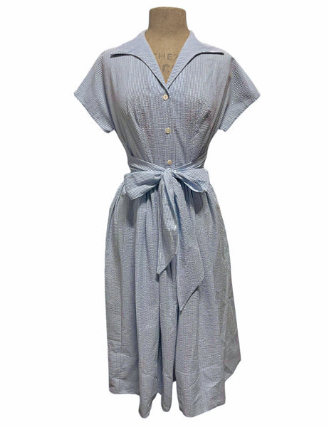PREORDER - Scout for Loco Lindo 40s Style Denim Blue Seersucker Willow Dress