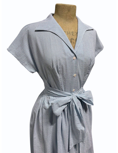 PREORDER - Scout for Loco Lindo 40s Style Denim Blue Seersucker Willow Dress