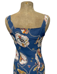 SAMPLE Denim Blue Western Print Topanga Button Front Pocket Sundress - Size Small