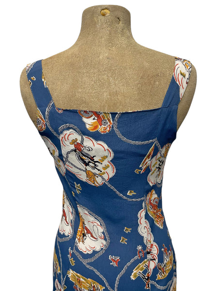 SAMPLE Denim Blue Western Print Topanga Button Front Pocket Sundress - Size Small
