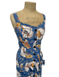 SAMPLE Denim Blue Western Print Topanga Button Front Pocket Sundress - Size Small