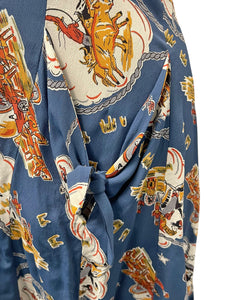 SAMPLE Denim Blue Western Print Topanga Button Front Pocket Sundress - Size Small