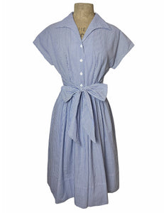 40s dress vintage Scout for Loco Lindo 40s Style Denim Blue Seersucker Willow Dress