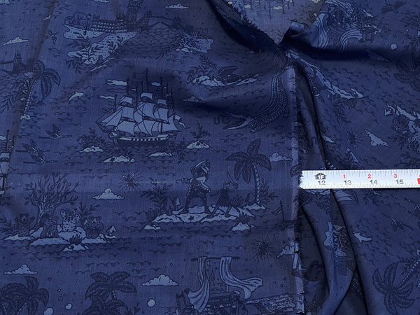 'Neverland Toile' Cotton Fabric (Blue) 3 Yards