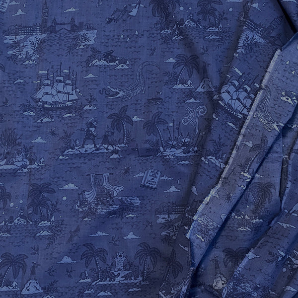'Neverland Toile' Cotton Fabric (Blue) 3 Yards