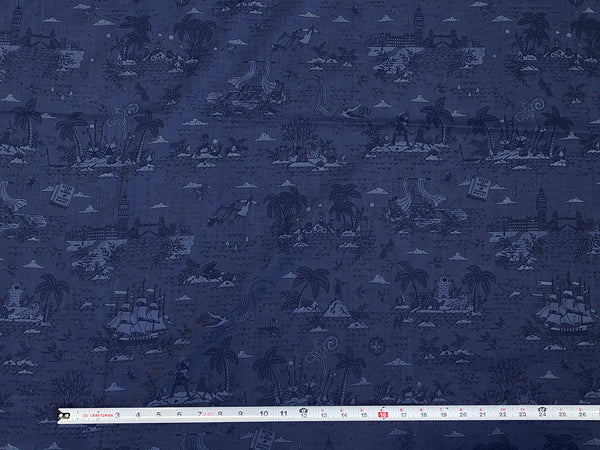 'Neverland Toile' Cotton Fabric (Blue) 3 Yards