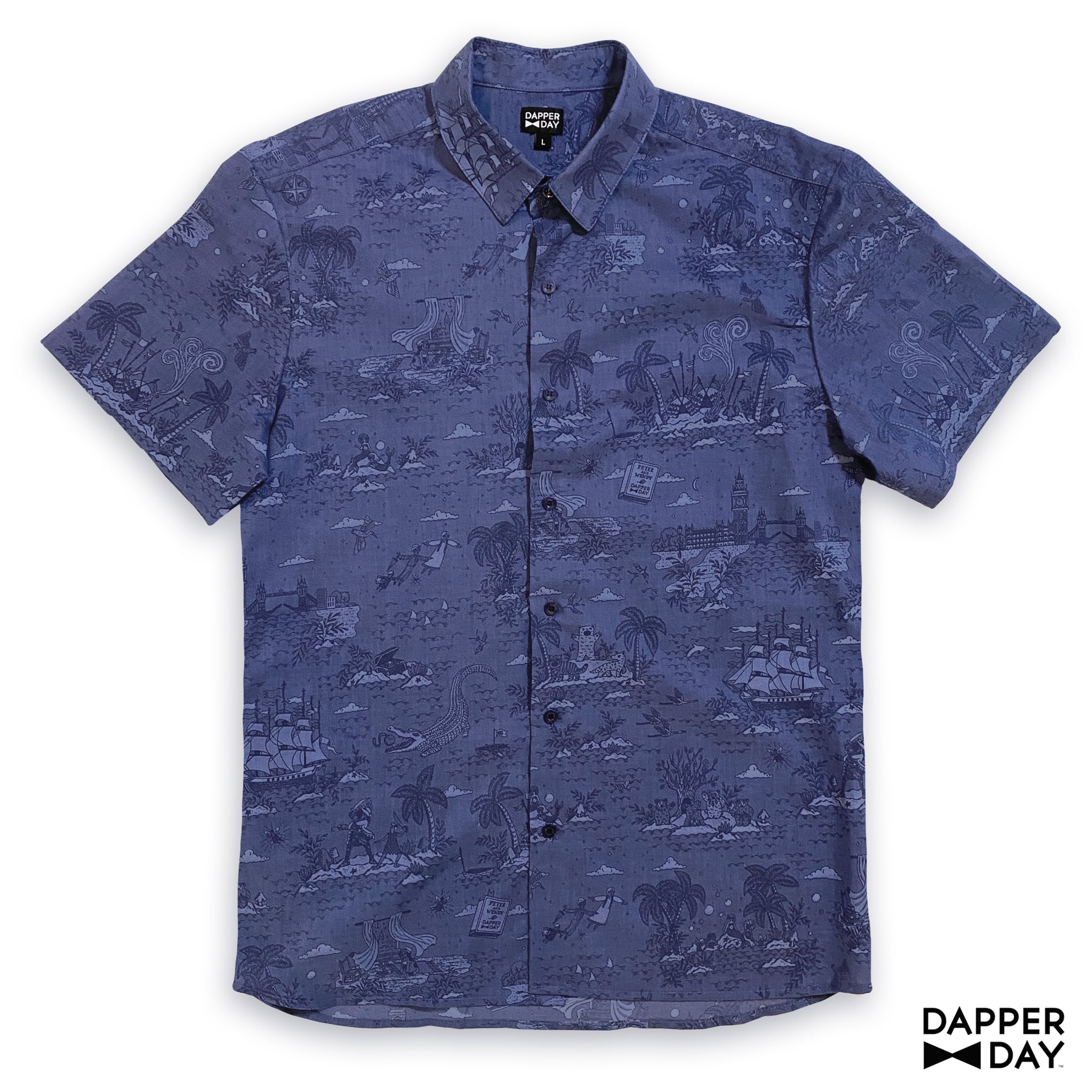 'Neverland Toile' Sharp Shirt in Blue Cotton - Final Sale