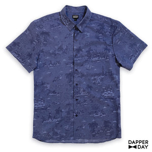 'Neverland Toile' Sharp Shirt in Blue Cotton - Final Sale