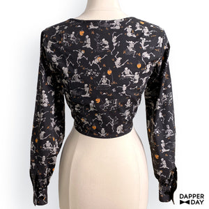 'Kyōsai Skeletons' Meadow Blouse in Cotton (Black)