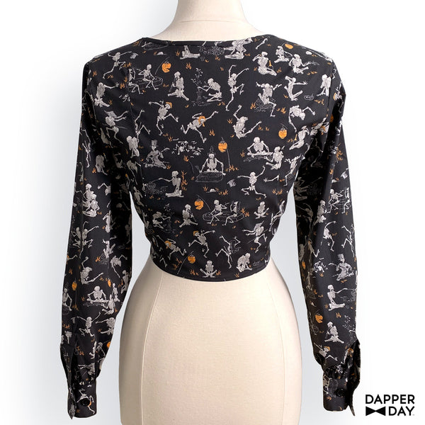 'Kyōsai Skeletons' Meadow Blouse in Cotton (Black)