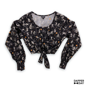 'Kyōsai Skeletons' Meadow Blouse in Cotton (Black)