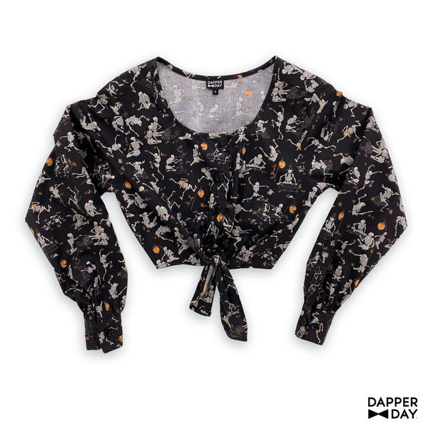 'Kyōsai Skeletons' Meadow Blouse in Cotton (Black)