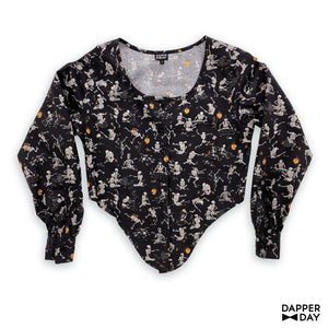 'Kyōsai Skeletons' Meadow Blouse in Cotton (Black)