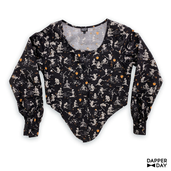 'Kyōsai Skeletons' Meadow Blouse in Cotton (Black)