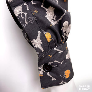 'Kyōsai Skeletons' Meadow Blouse in Cotton (Black)