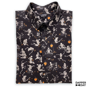 'Kyōsai Skeletons' Cotton Sharp Shirt (Black)