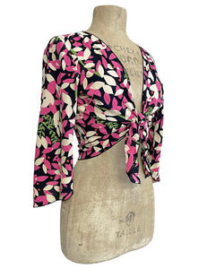 Falling Leaves Print Angel Wing Crop Tie Top
