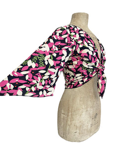 Falling Leaves Print Angel Wing Crop Tie Top