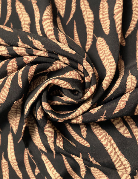 Fall Feathers Print Rayon Crepe Fabric - 2 & 2/3 yds