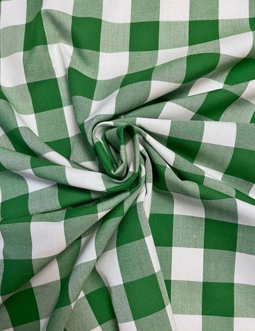 Green Cotton Gingham Scrap Fabric - 2 yds