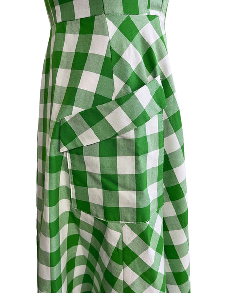 Scout for Loco Lindo - 1940s Style Green Picnic Plaid Shawl Collar Meadow Dress