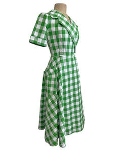 Scout for Loco Lindo - 1940s Style Green Picnic Plaid Shawl Collar Meadow Dress