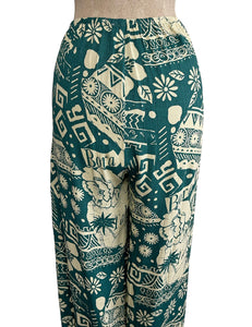 Green South Seas Print Soft Rayon High Waisted Palazzo Pants