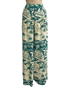 Green South Seas Print Soft Rayon High Waisted Palazzo Pants
