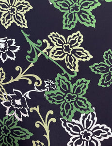 Green Stencil Floral Rayon Crepe Fabric - 2 & 2/3 yds
