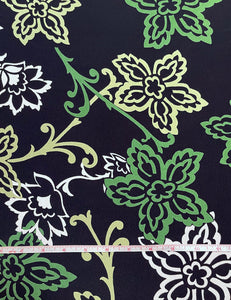 Green Stencil Floral Rayon Crepe Fabric - 2 & 2/3 yds