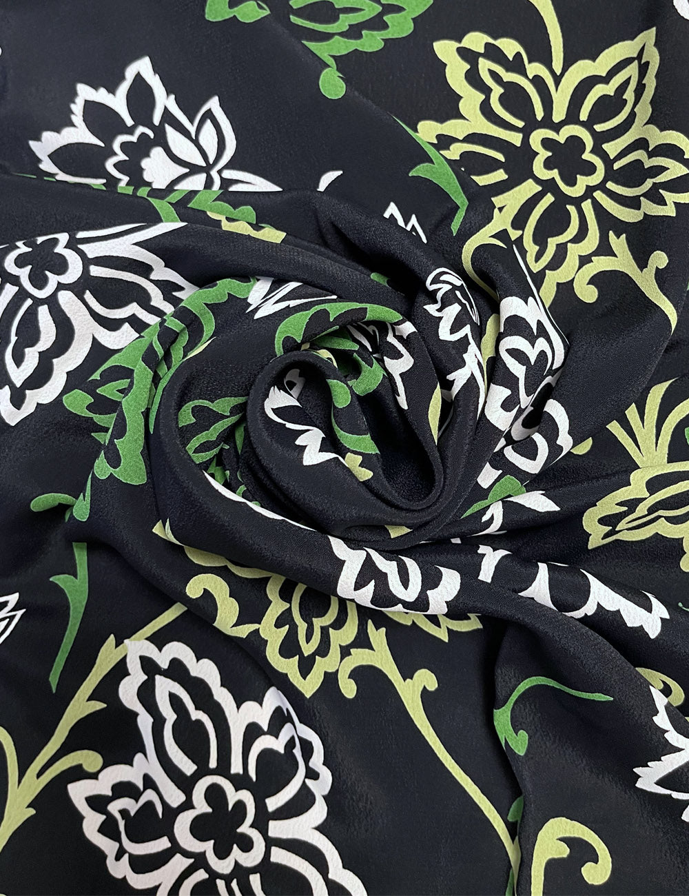 Green Stencil Floral Rayon Crepe Fabric - 2 & 2/3 yds