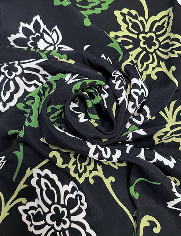 Green Stencil Floral Rayon Crepe Fabric - 2 & 2/3 yds