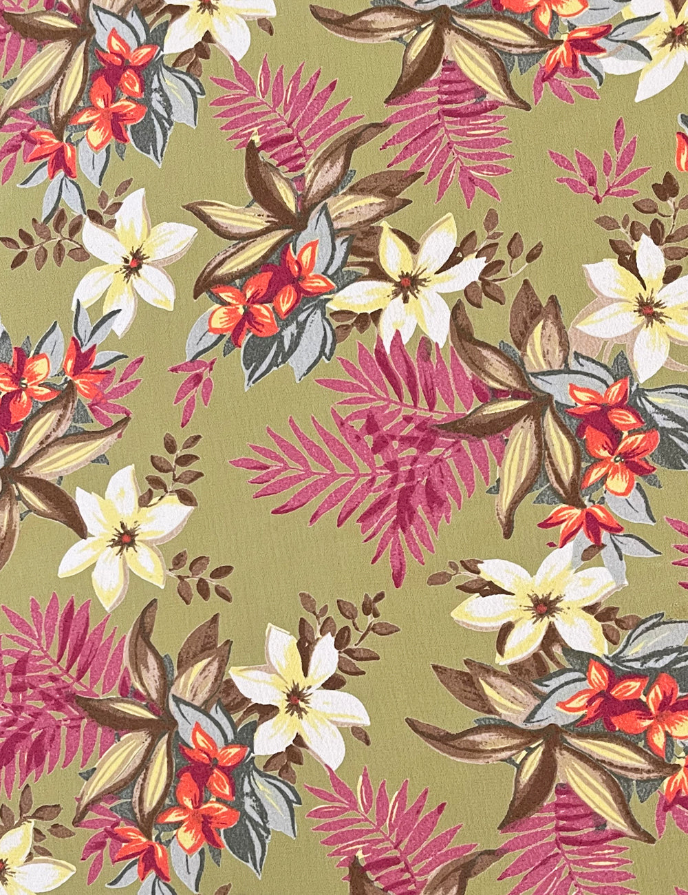 Green Tropical Floral Rayon Crepe Fabric - 1 yd