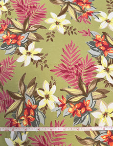Green Tropical Floral Rayon Crepe Fabric - 1 yd