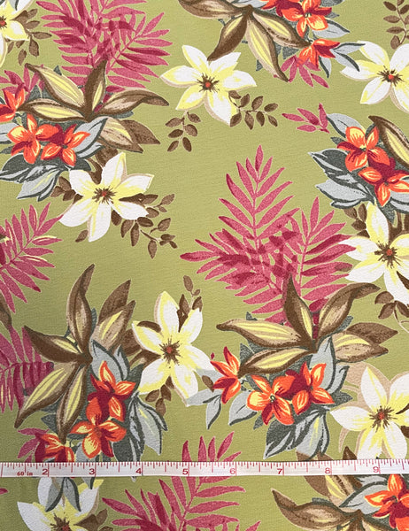 Green Tropical Floral Rayon Crepe Fabric - 1 yd
