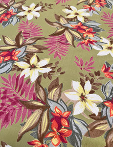 Green Tropical Floral Rayon Crepe Fabric - 1 yd