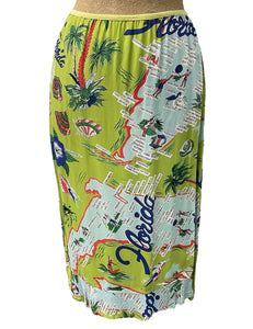 Lime Green Florida Map Print Knee Bias Sample Skirt - Small