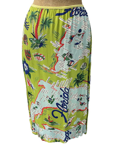 Lime Green Florida Map Print Knee Bias Sample Skirt - Small