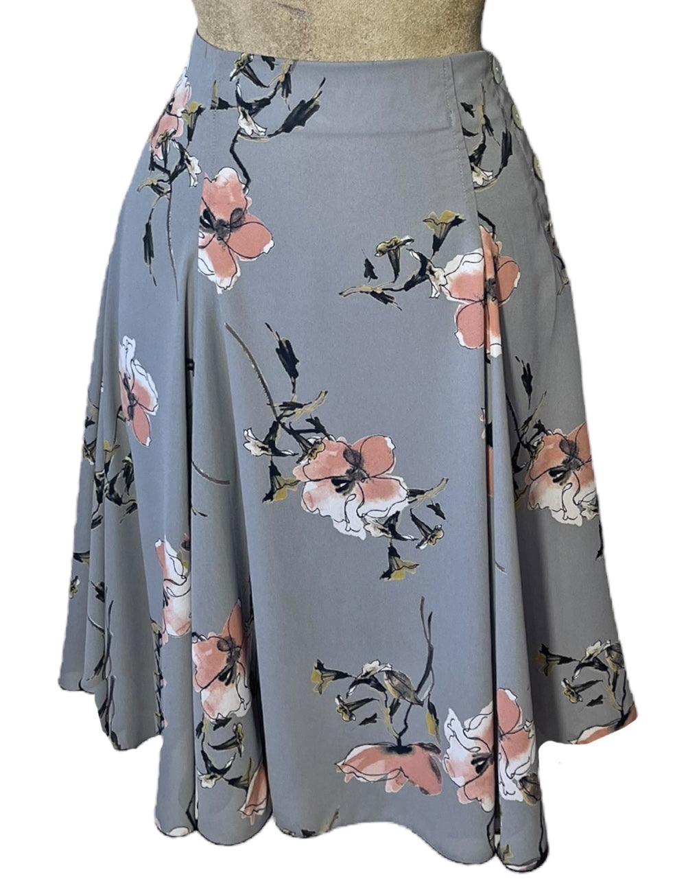 Soft Grey Floral Sketch Venice Beach Swing Skirt