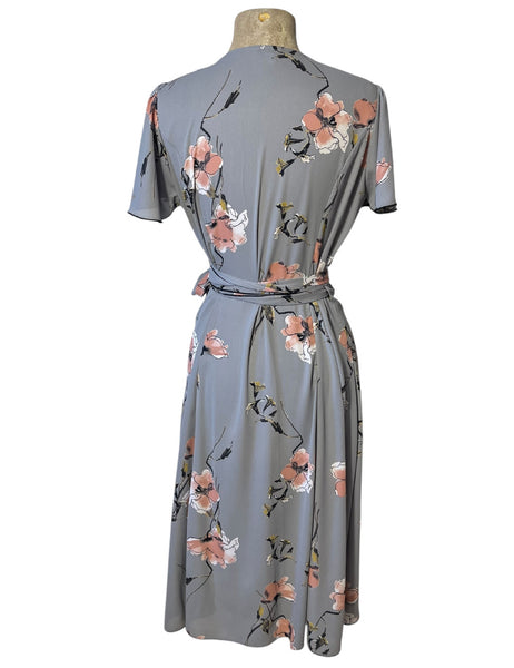 Soft Grey Sketched Floral Biasa Wrap Dress