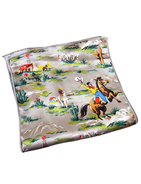 Silk Charmeuse Grey Western Print Skinny Scarf