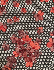 Grey & Pink 70s Floral Rayon Crepe Fabric - 3 & 1/3 yds