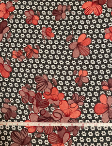 Grey & Pink 70s Floral Rayon Crepe Fabric - 3 & 1/3 yds