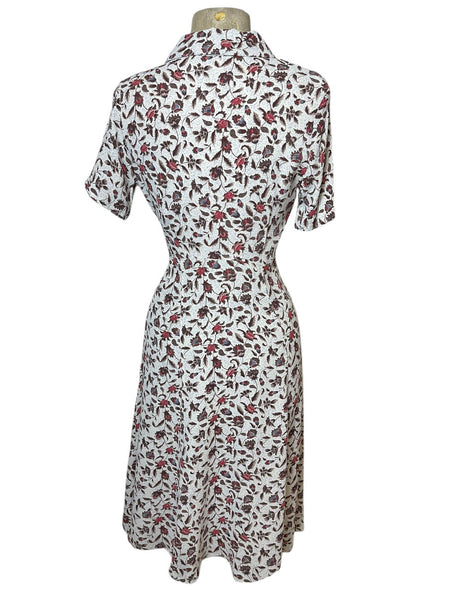 1940s Style Day Dress in White Vine Floral