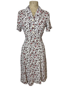 1940s Style Day Dress in White Vine Floral