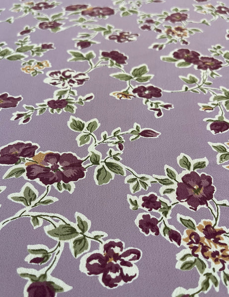 Lavender Floral Print Rayon Crepe Fabric - 2.5 yds
